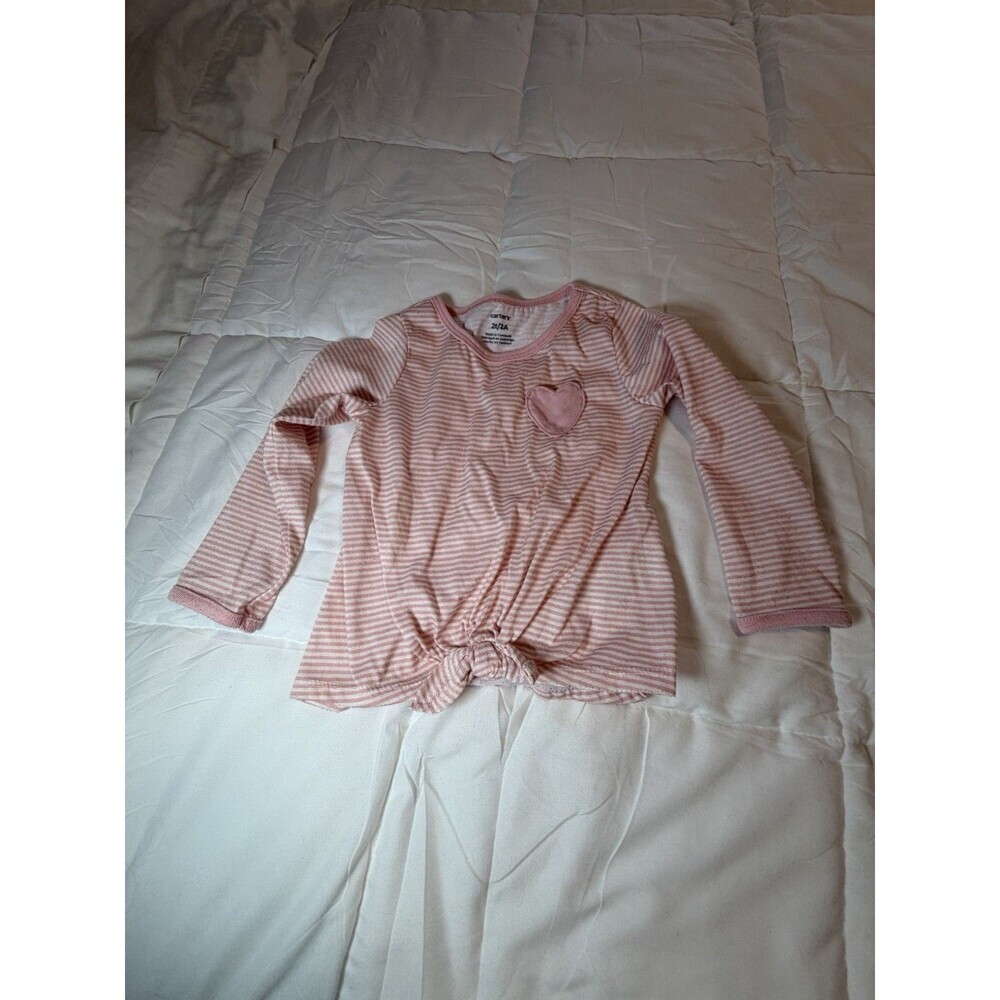 Carter’s Baby Girl Long Sleeve Stripes Heart Tee with Front Tie 2T